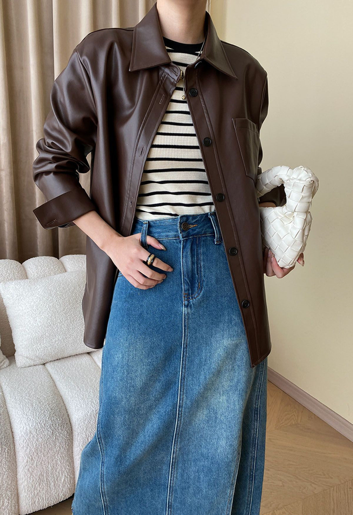 Casual Chic Faux Leather Shirt Jacket in Brown | Chicwish