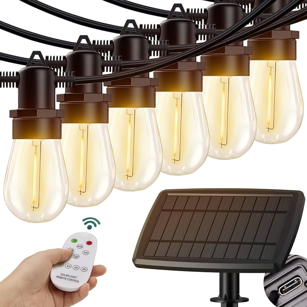 KYY 54FT(48+6) Solar String Lights Outdoor with USB Port Remote Control, LED Waterproof Solar Pow... | Amazon (US)