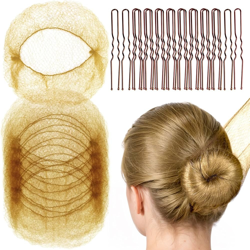 FANDAMEI 20PCS Invisible Hair Nets for Buns & 40PCS U-Shaped Hair Pins, Ballet Bun Maker Set for ... | Amazon (US)