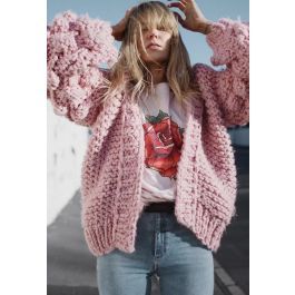 Cuteness on Sleeves Chunky Cardigan in Candy Pink | Chicwish