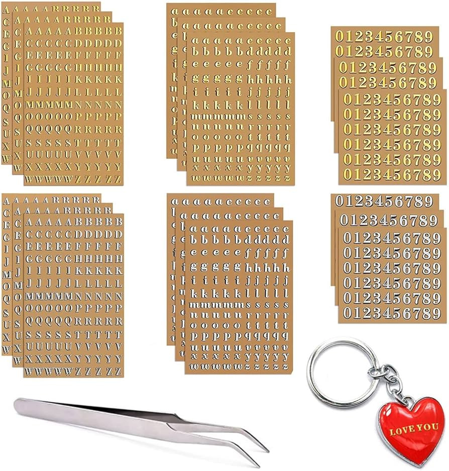 18 Sheets Small Letter Stickers for Resin,Mini Gold/Silver Letter Stickers Metallic Alphabet Numb... | Amazon (US)