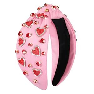 YAHPERN Valentine’s Day Headband for Women Red Pink Heart Knotted Headband Jeweled Rhinestone C... | Amazon (US)