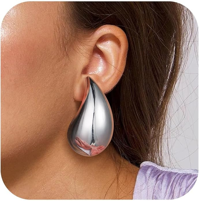 Teardrop Earrings for Women Fashion - Chunky Gold | Silver | Rose Gold Hoop Earrings for Women Go... | Amazon (US)