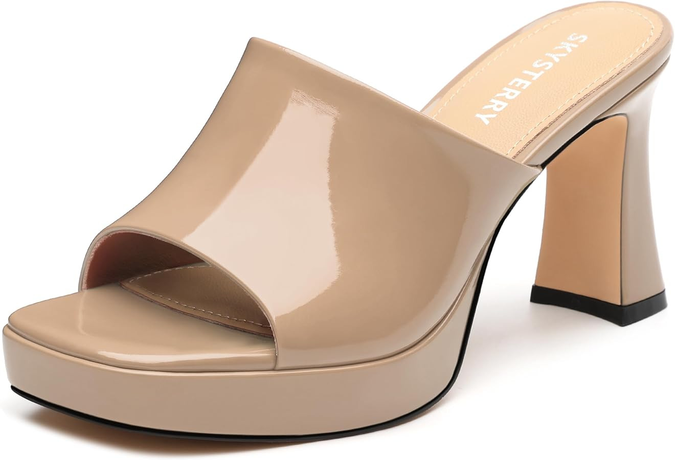 SKYSTERRY Women’s Platform Heeled Mules High Chunky Block Heeled Sandals Square Open Toe Slip O... | Amazon (US)