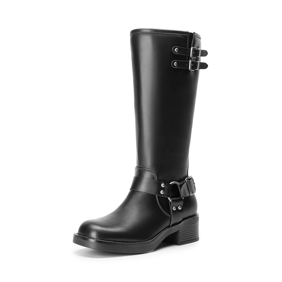 DREAM PAIRS Women's Knee High Boots Side Zipper Motorcycle Boots Square Toe Chunky Low Heel Fashi... | Amazon (US)