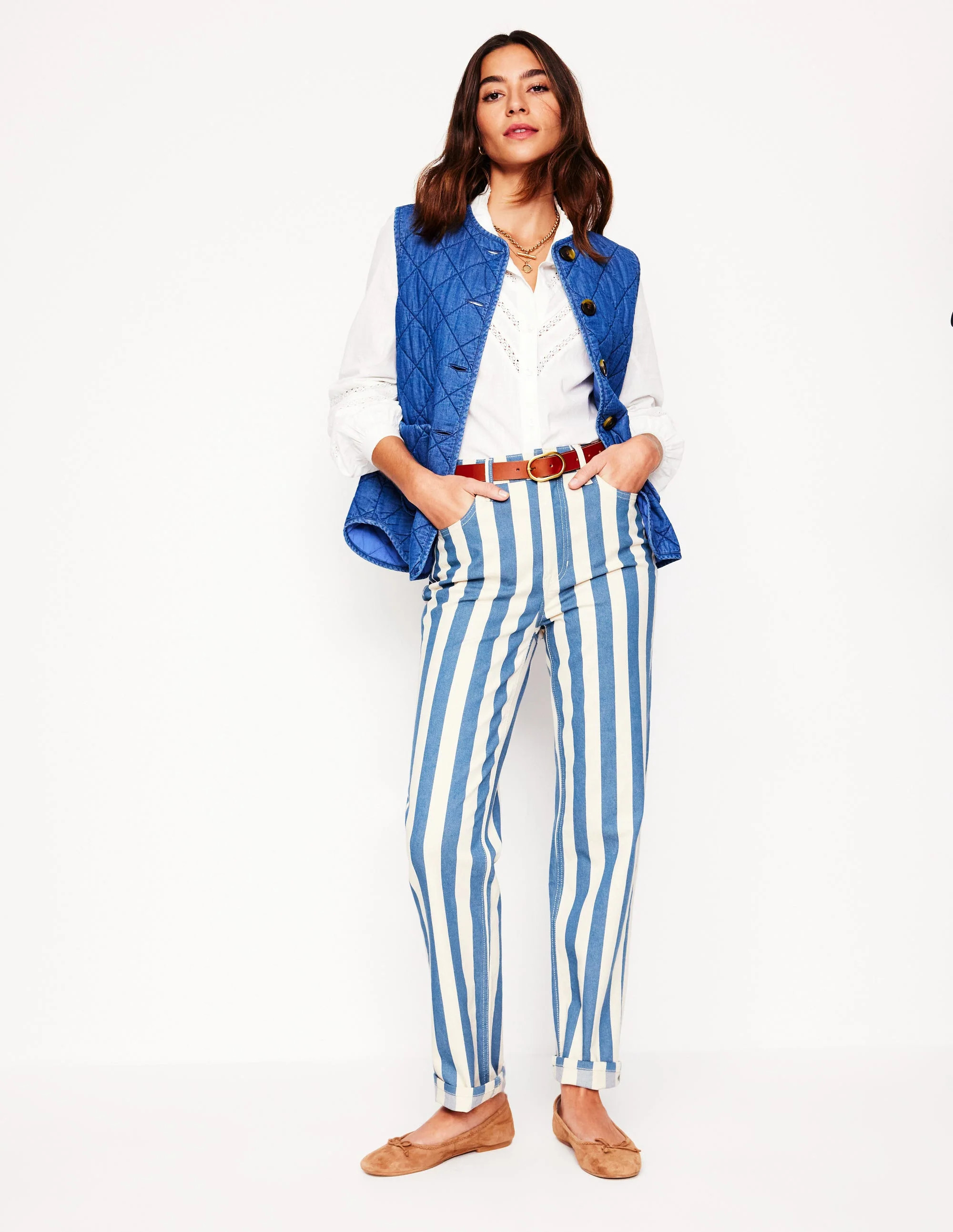 High Rise Stripe Jeans-Marine Wide Stripe | Boden UK