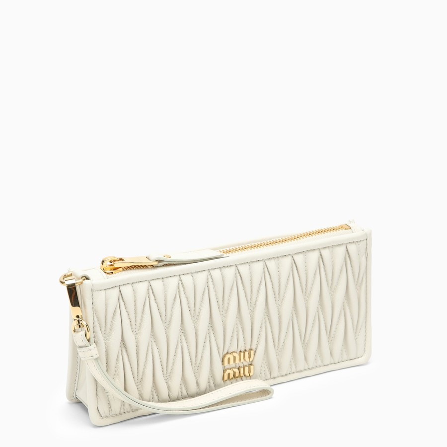 Pouch in white matelassé nappa leather | The Double F