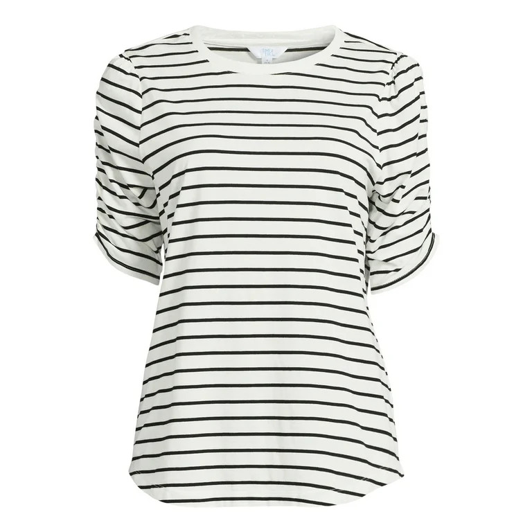Time and Tru Women's Top with Short Ruched Sleeves, Sizes S-XXXL | Walmart (US)