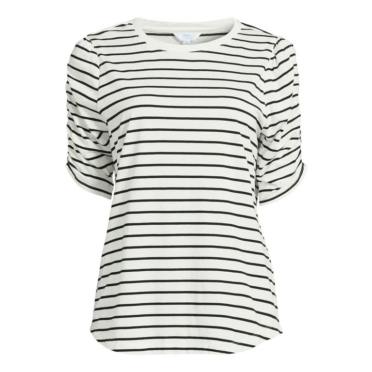 Time and Tru Women's Top with Short Ruched Sleeves, Sizes S-XXXL | Walmart (US)