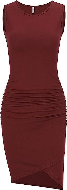 Missufe Women's Casual Sleeveless Tank Ruched Bodycon Sundress Irregular Sheath T Shirt Dress | Amazon (US)