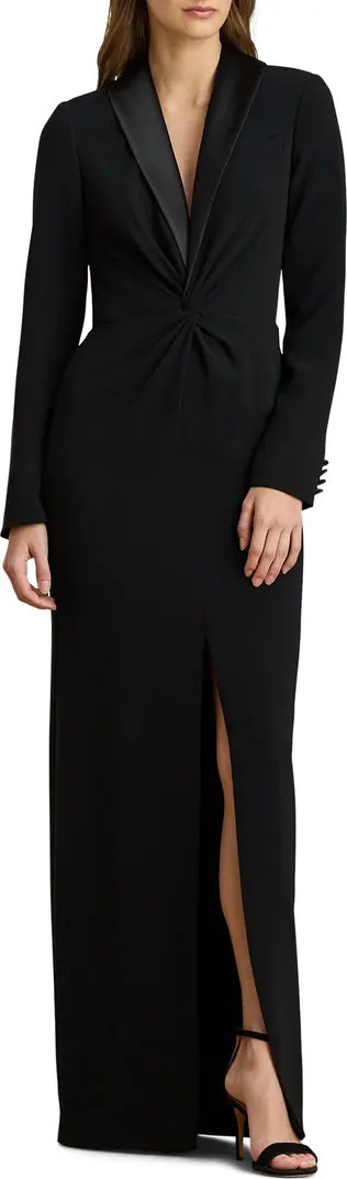 Zeenai Long Sleeve Tuxedo Sheath Gown | Nordstrom