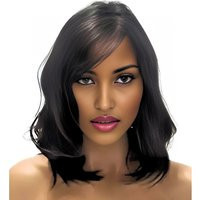 Curly Bob Wig, Brown Black Side Swept Bangs, Synthetic Heat Resistant Fiber | Etsy (US)