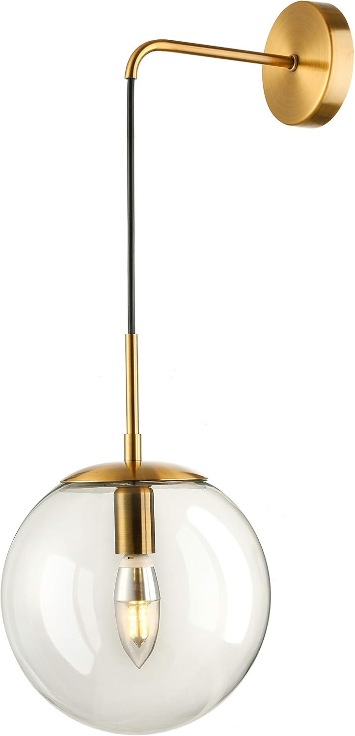 SUSUO Contemporary Hanging Wall Sconce with Clear Globe Glass Shade in Warm Brass,Length Adjustab... | Amazon (US)