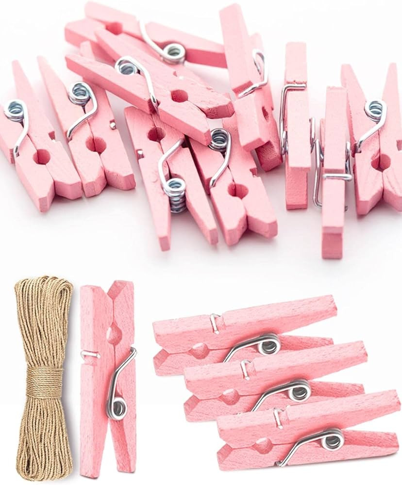 Mini Clothes Pins for Photo, Sturdy Natural Wooden Clothespins 150 Pcs 1 Inch with 33 FT Jute Twi... | Amazon (US)