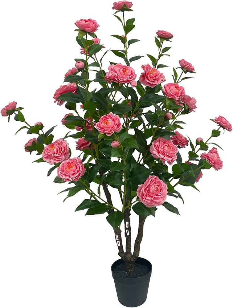 40"/3.3FT Artificial Camellia Tree with Vibrant Pink Flowers & Lush Green Foliage –Artificial P... | Amazon (US)