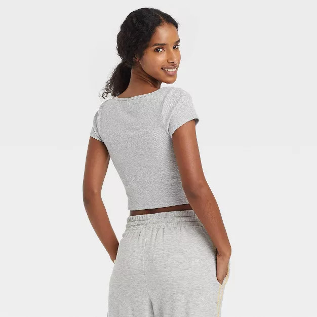 Women's Notch Collar Neck Short Sleeve Cropped T-Shirt - Colsie™ | Target