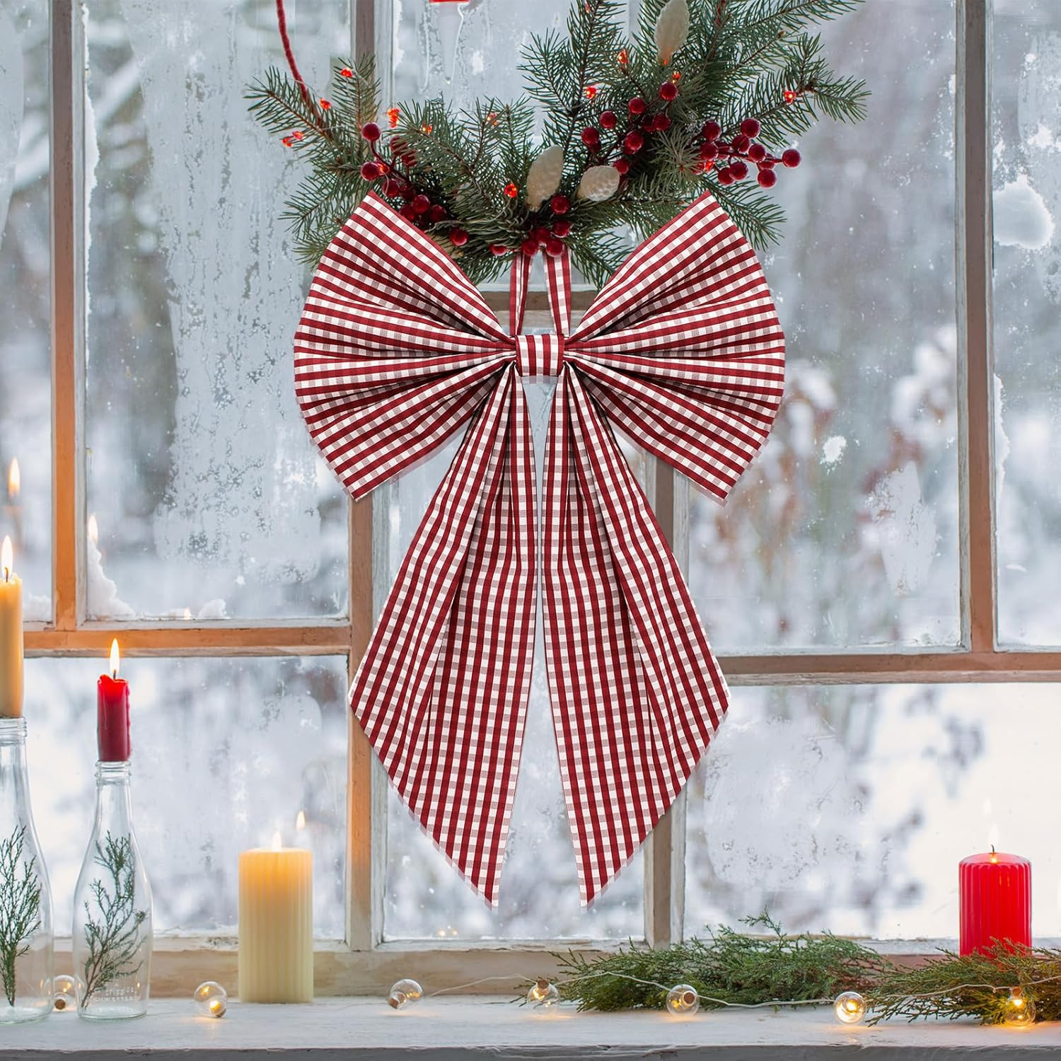 2 Pcs Wreath Bow Front Door Hanger Cute Bow Wreath Accessories Xmas Party Yard Doorway Indoor Out... | Amazon (US)