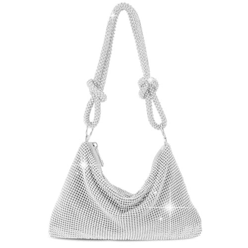 QLBO Silver Purse Rhinestone Purse Silver Clutch Sparkly Bag 10.2"×0.4"×6.69" | Amazon (US)