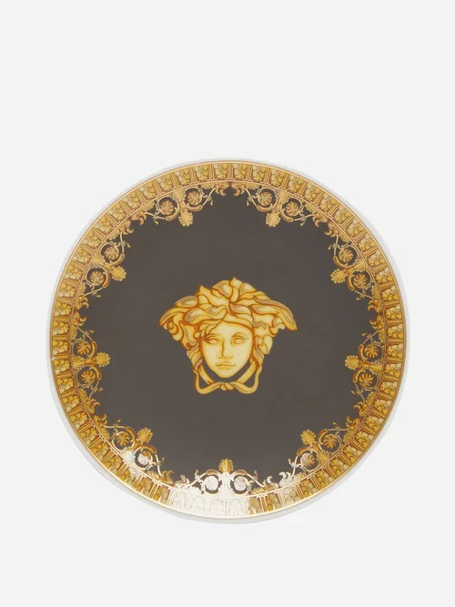 Versace - Medusa And Baroque-print Porcelain Plate - Black Gold | Matches (US)