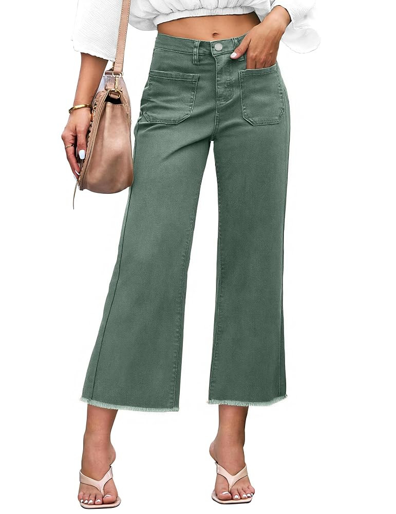 Denim Women Cropped Trousers Jeans Pants Leg Jeans High Rise Pants Stretchy with Pockets | Amazon (US)