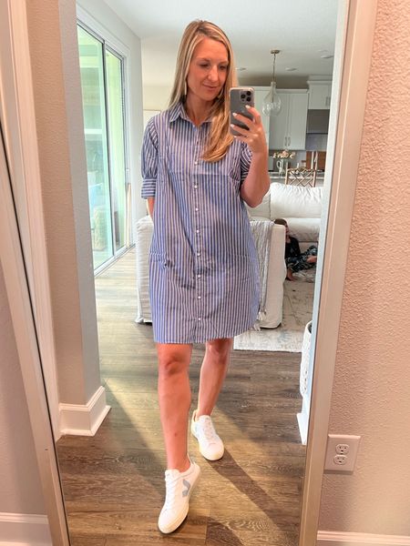 Shirt dress for the win today! 

Wearing size small in dress 
Size 8 in vejas 

Work wear, work outfit, business casual, casual work dress, work clothes, button dress, old navy, loft, amazon, Ann Taylor, banana republic, jcrew, jcrewfactory, Anthropologie, tuckernut, southern style, blue dress, collar dress 

#LTKunder50 #LTKFind #LTKfamily