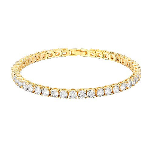 PAVOI 14K Gold Plated Cubic Zirconia Classic Tennis Bracelet | Yellow Gold Bracelets for Women | 4mm CZ, 7 Inches | Amazon (US)