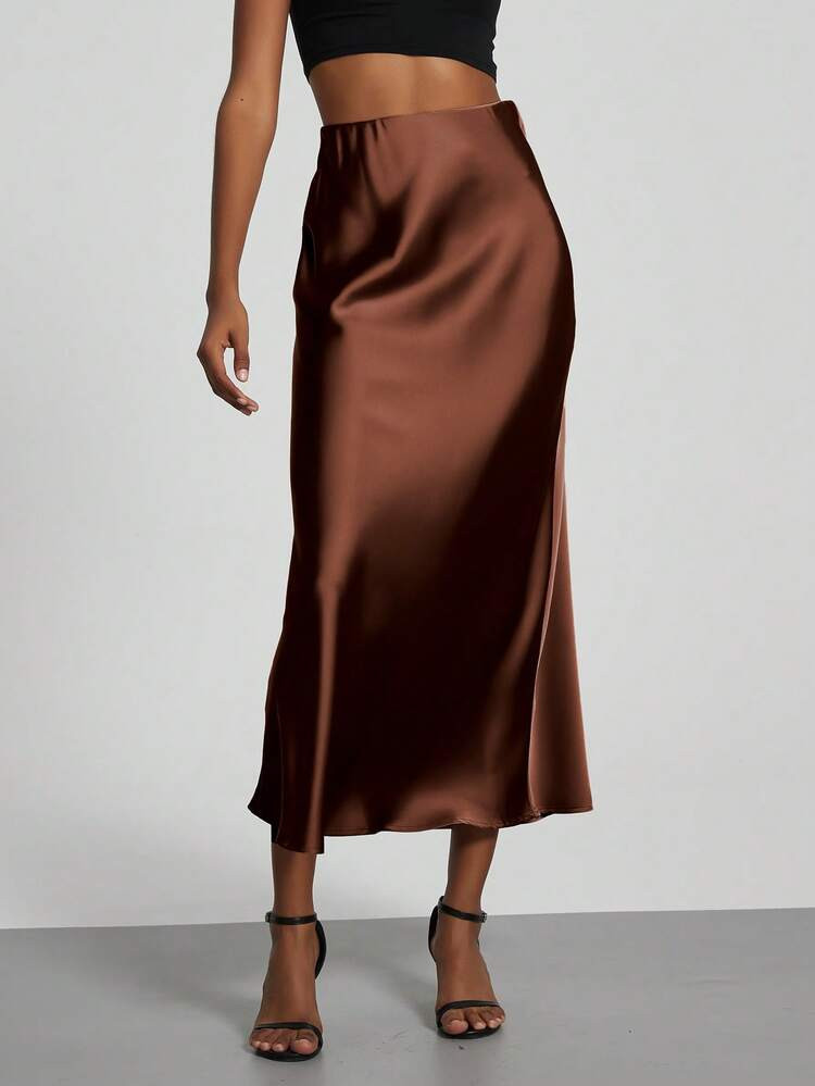 Se-Hore Fashion Women's Elastic Satin Finish Maxi Skirt, Suitable For All Seasons | SHEIN