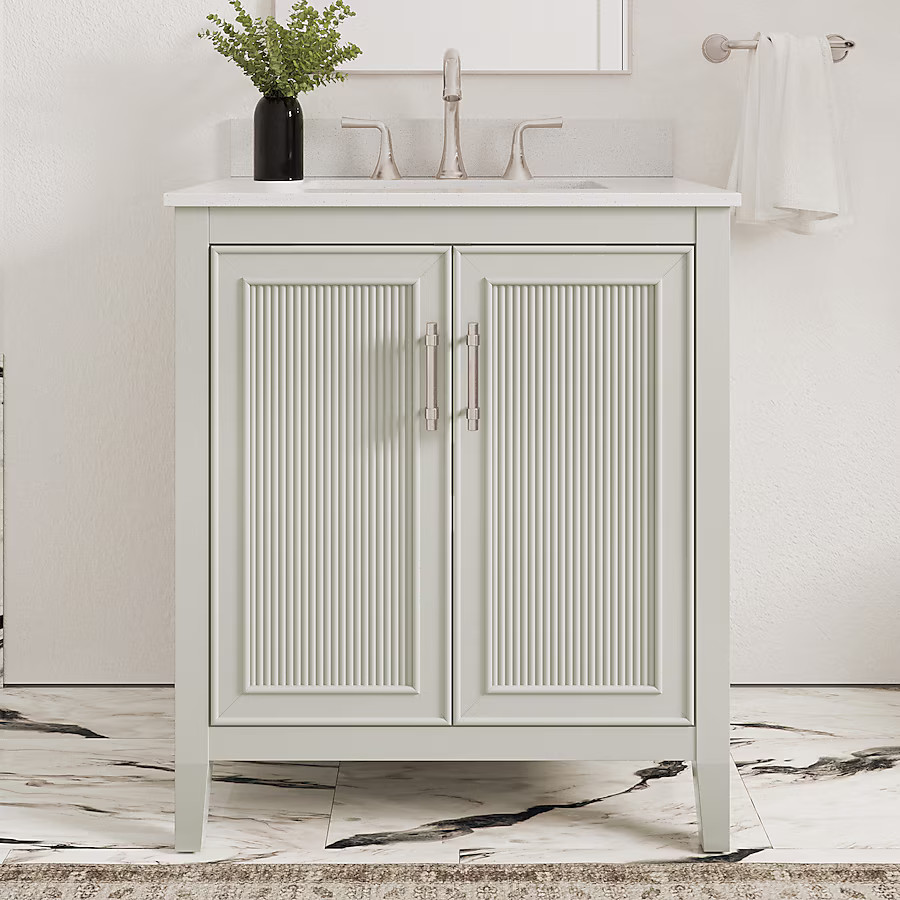 Style Selections Alaia 30-in Muse Gray Undermount Single Sink Bathroom Vanity with White Engineer... | Lowe's