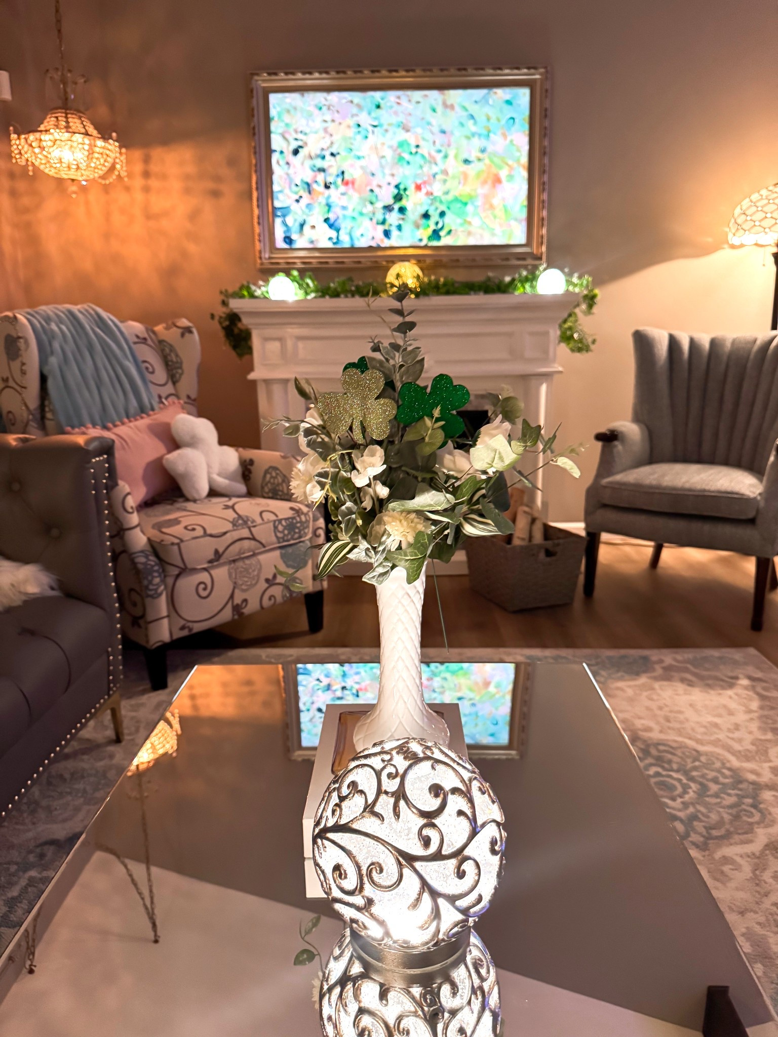   Views of my living room for St. Patrick’s Day! Just small shamrock touches and the greenery makes it feel spring fresh! • home decor • living room decor • living room inspo • st Patrick’s day decor • st Patrick’s day home decor • spring decor 

#LTKHome #LTKFindsUnder50 #LTKSeasonal