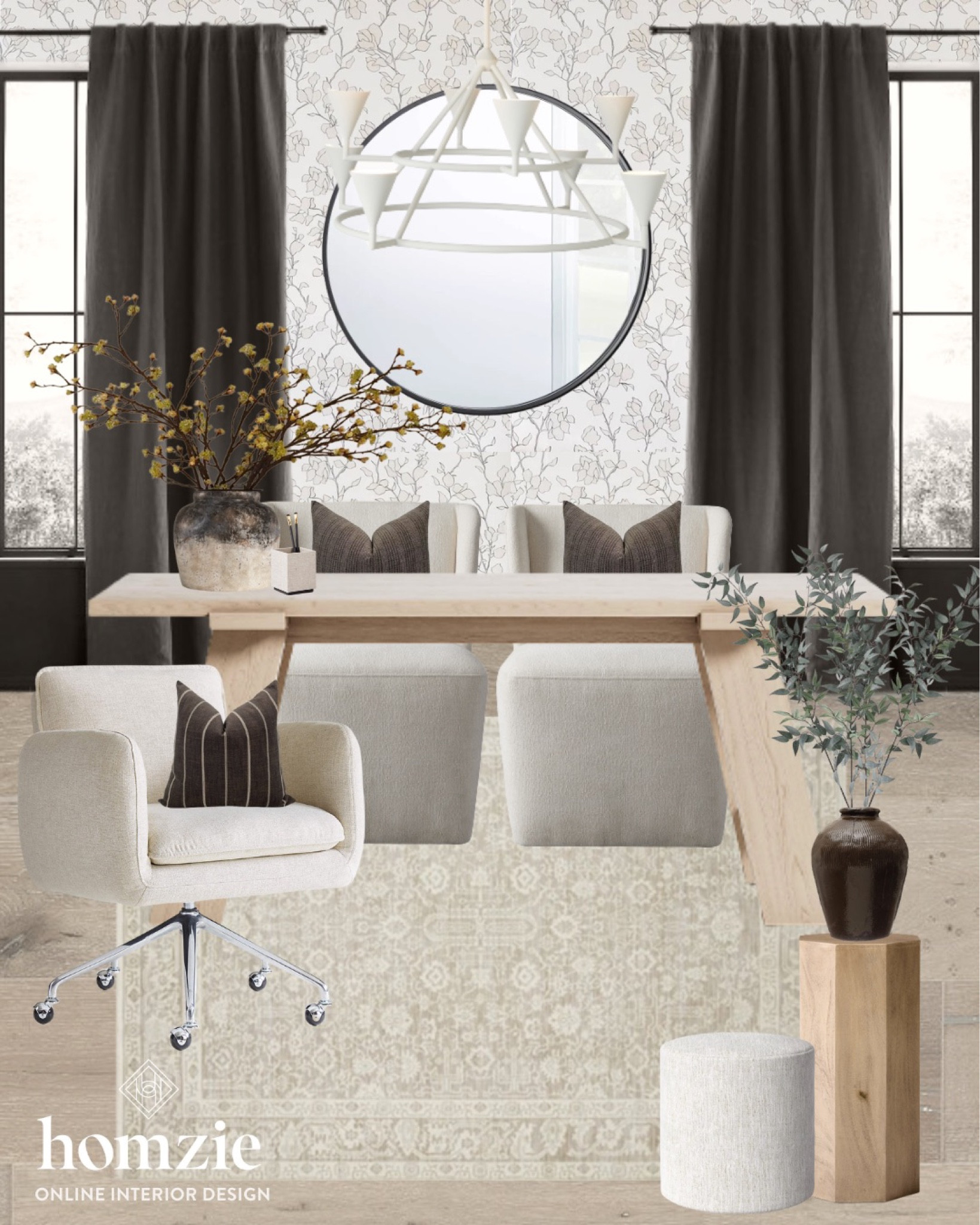 Can’t get over this office design! The floral wallpaper mixed with the faux plants add so much to the room. Adding a big mirror to the wall gives extra dimension too!

#LTKhome #LTKunder100 #LTKFind