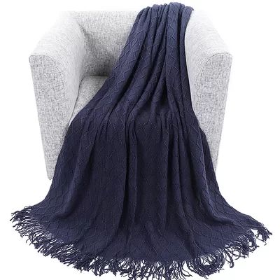 Berton Textured Solid Soft Sofa Couch Decorative Knit Throw Breakwater Bay Color: Navy | Wayfair North America