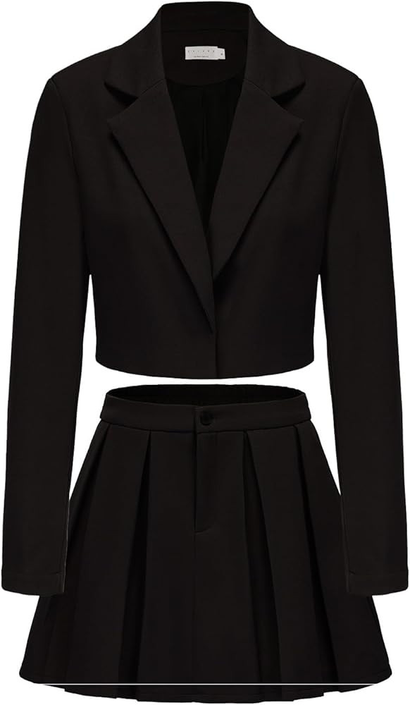 EXLURA Women's Long Sleeve Blazer Suit Sets with Pleated Mini Skirt Fall 2 Piece Outfits Trendy Y... | Amazon (US)