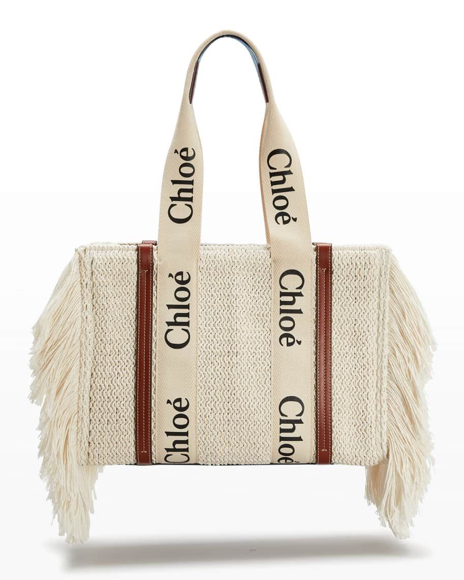 Chloe Woody Cotton Knit Fringe Tote Bag | Neiman Marcus