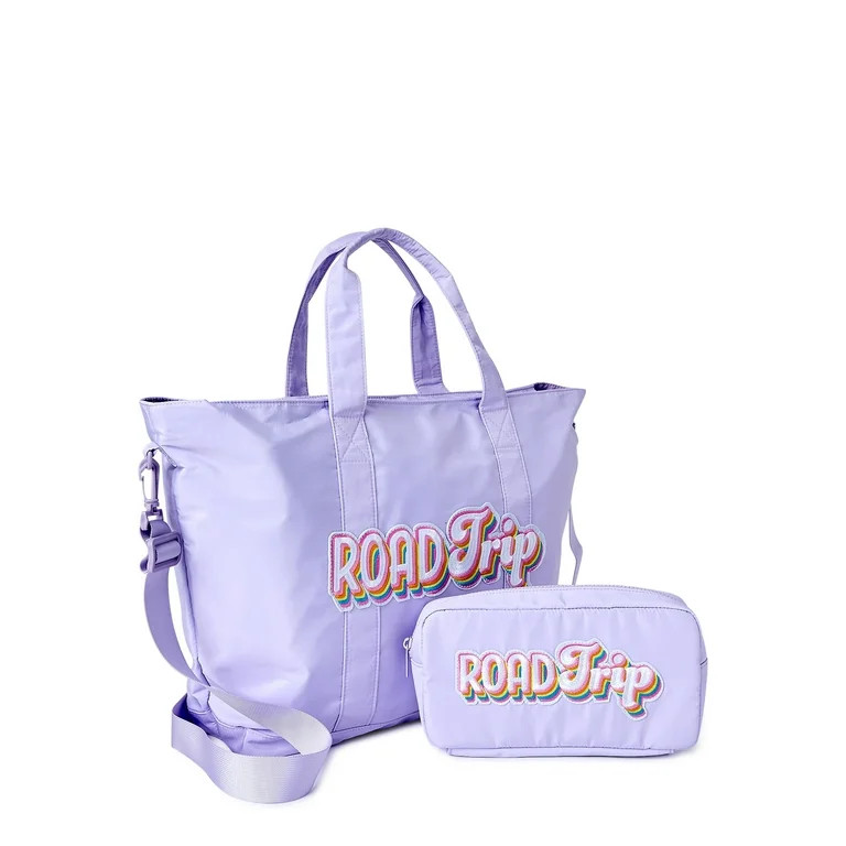 No Boundaries Women's Road Trip Tote and Pouch Set, 2-Piece Lavender | Walmart (US)