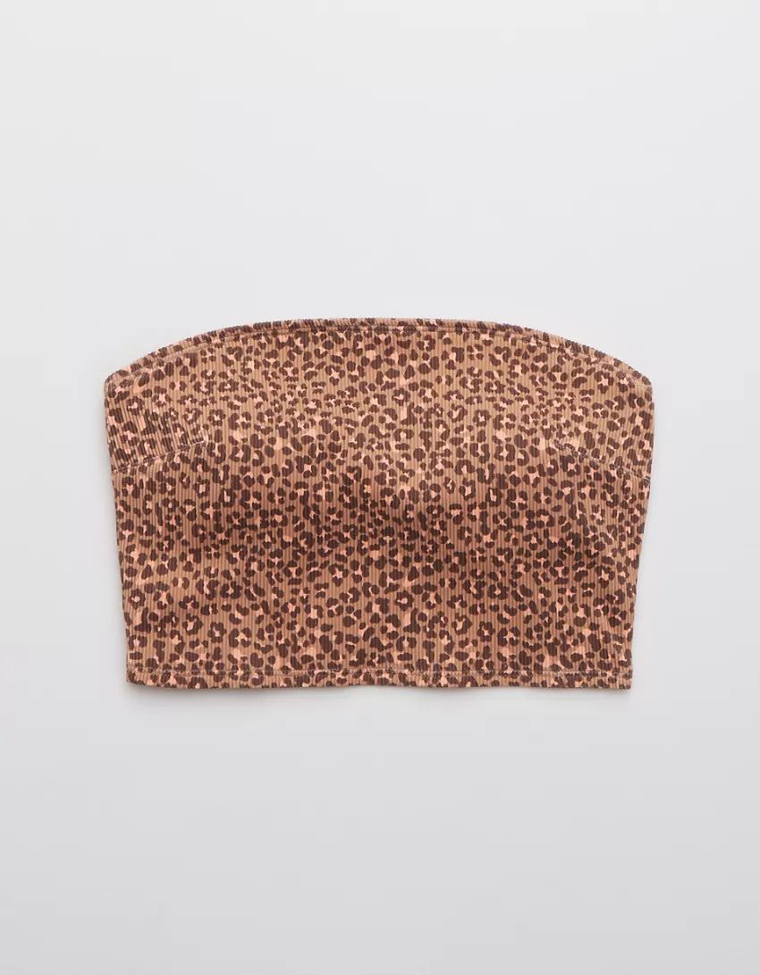 Aerie Ribbed Leopard Longline Bandeau Bikini Top | American Eagle Outfitters (US & CA)