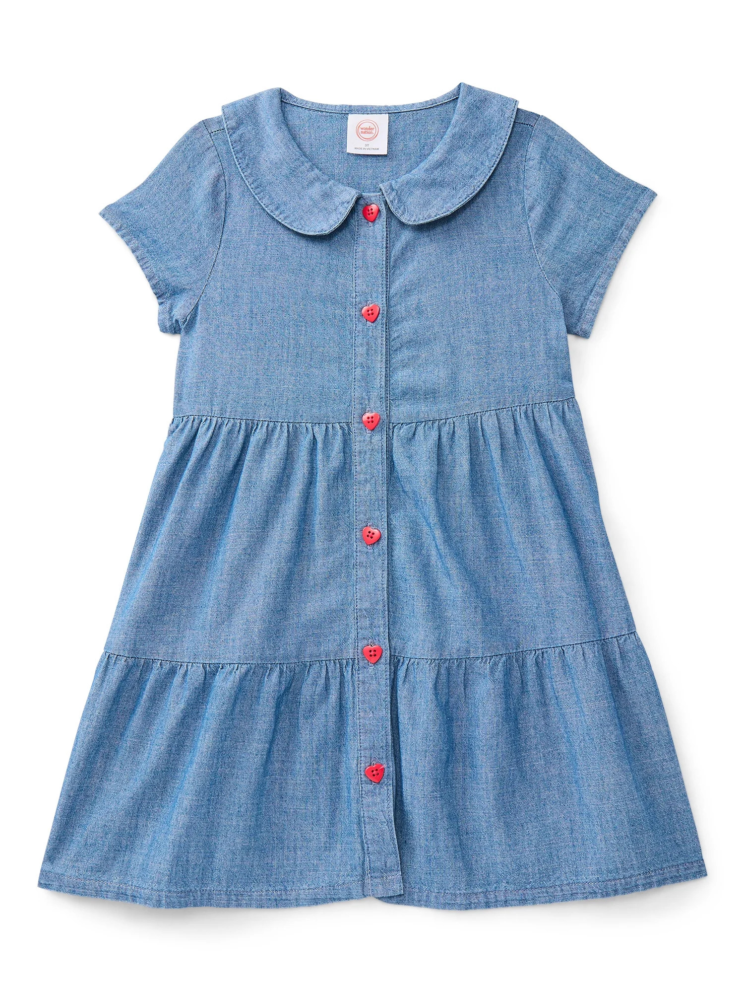 Wonder Nation Toddler Girls Cotton Tiered Denim Dress with Short Sleeves, Sizes 12M-5T | Walmart (US)