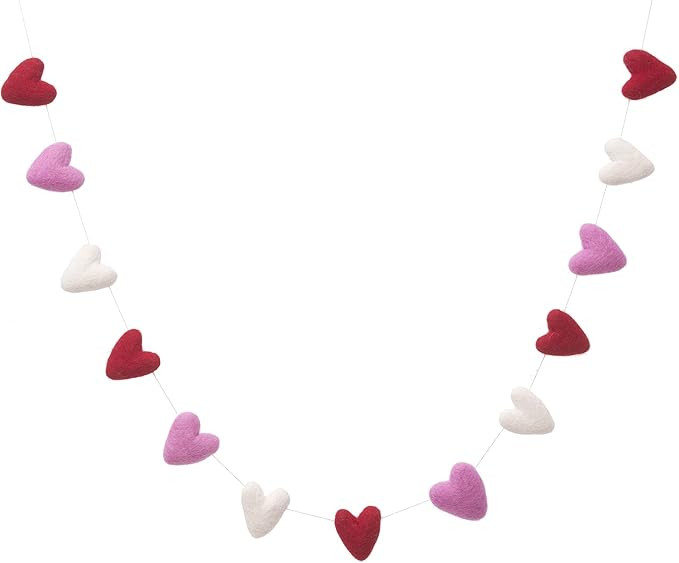 Glaciart One Felt Heart Garland - Pom Pom Garland – 5 Feet, 13 Hearts, 3 Valentines Colors, Pom... | Amazon (US)