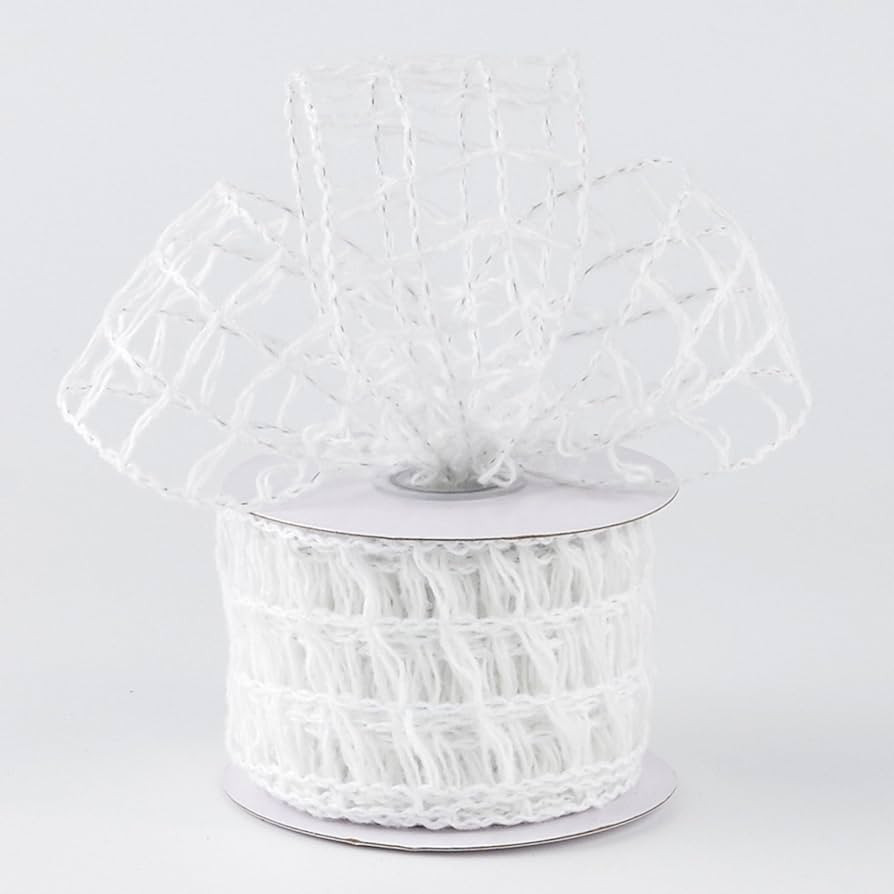 White Mesh Burlap Wired Ribbon 2.5" x 10 Yards Rustic Wrapping Ribbon Net Ribbon for Christmas Ho... | Amazon (US)