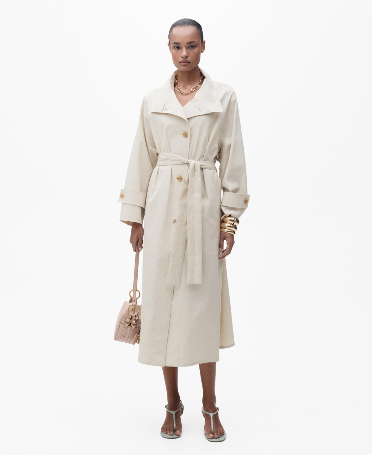 Mango Women's Oversized Cotton Trench Coat - Light, Pastel Grey | Macy's
