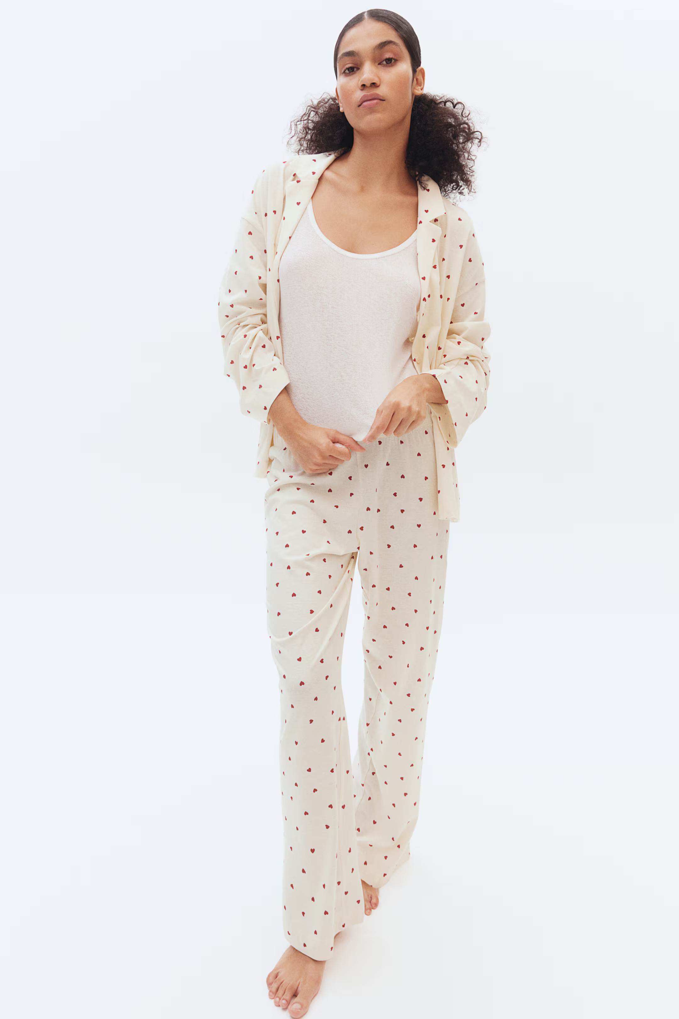 Patterned jersey pyjamas - Cream/Hearts - Ladies | H&M GB | H&M (UK, MY, IN, SG, PH, TW, HK)