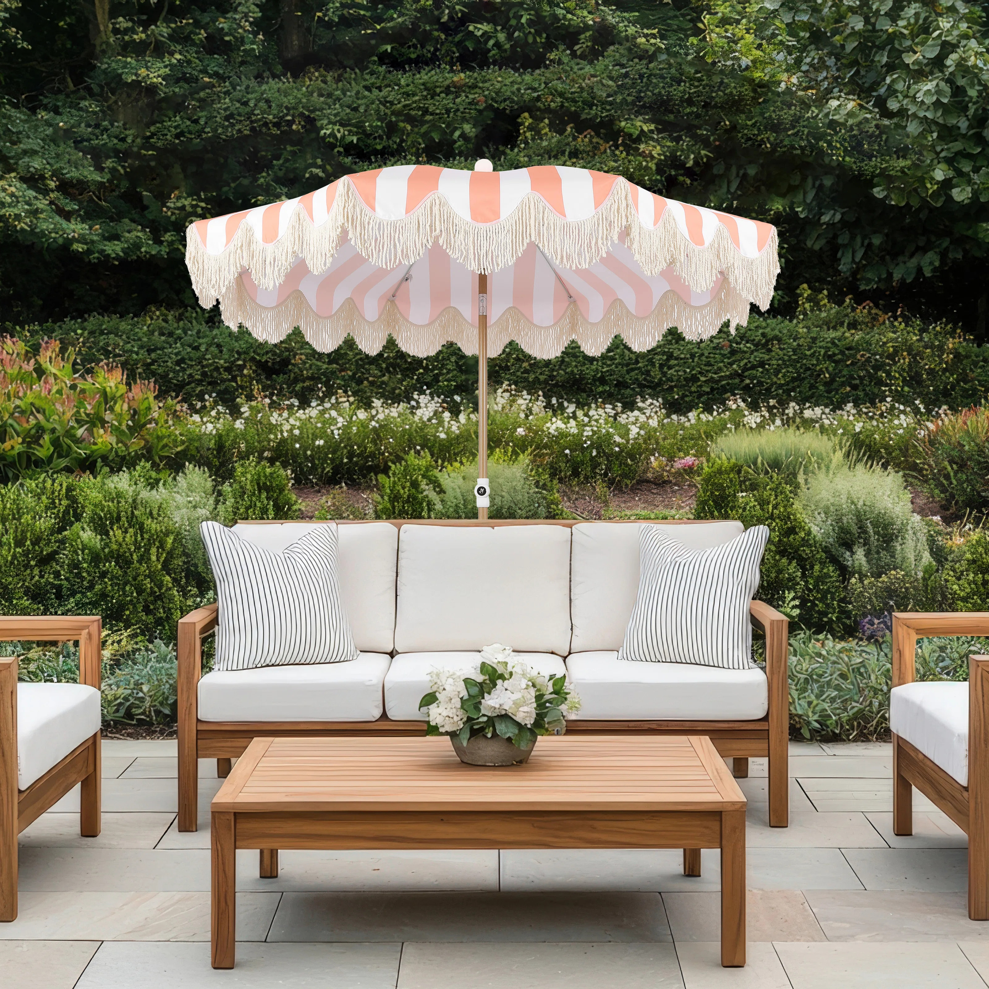 Mariner 6.5 ft. Classic Cottage Fringe Tassel Market Beach Umbrella with Push Button Tilt, Wind V... | Wayfair North America