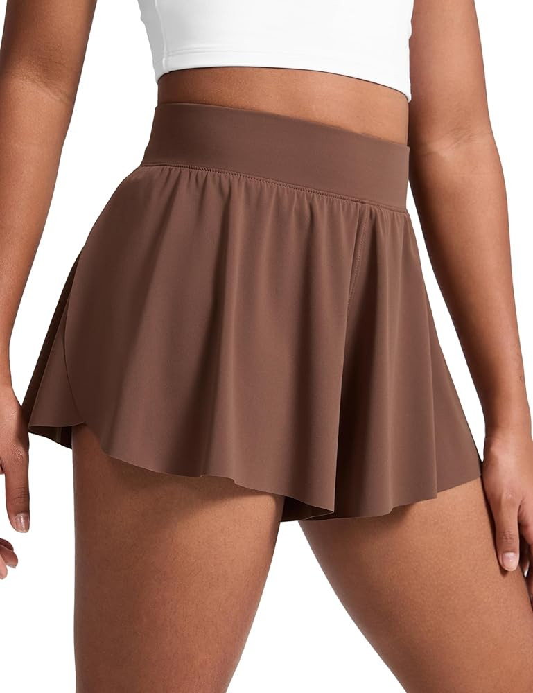CRZ YOGA Girls 2 in 1 Athletic Flowy Shorts - Dance Tennis Soccer Casual Butterfly Skirts Liner P... | Amazon (US)
