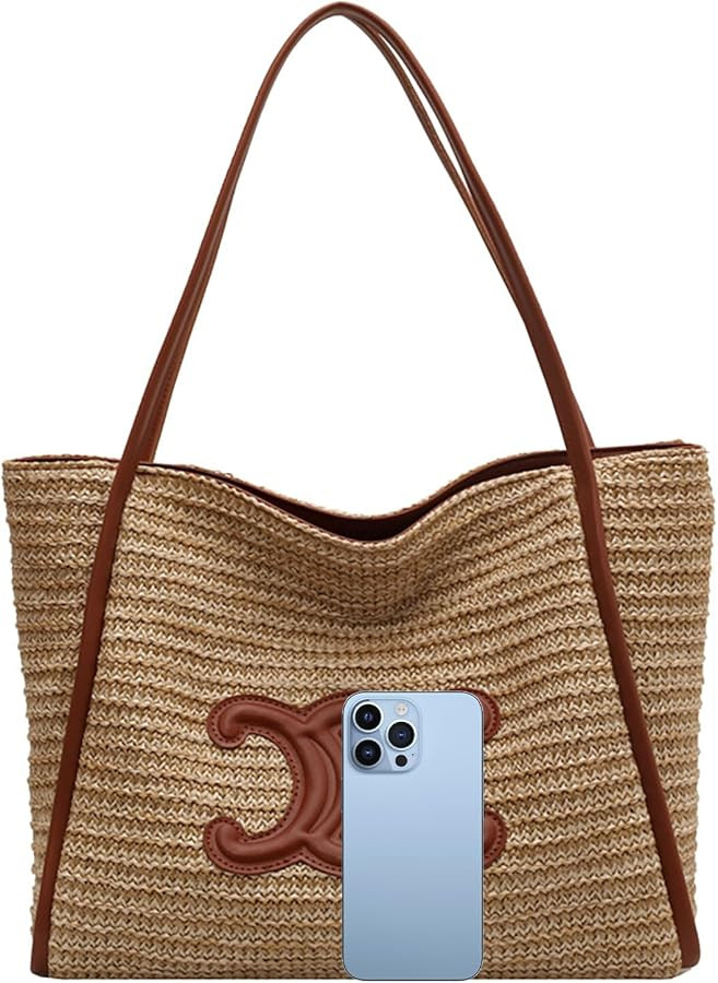 Women's Beach Bag Straw Boho Bag Woven Shoulder Bag Large Totes Travel Beach Handbag Purse | Amazon (US)