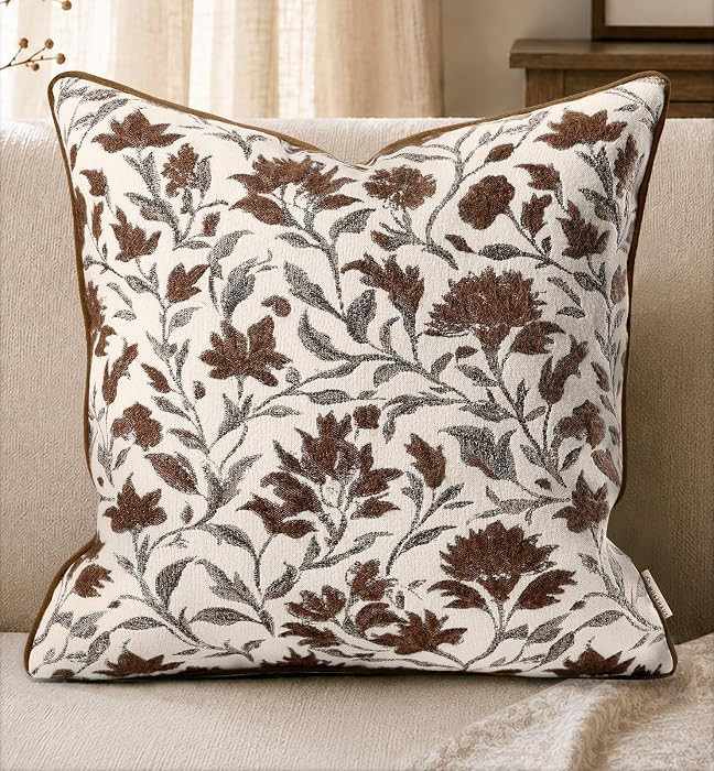 Chenille Throw Pillow Cover, 18x18 Inch, Fall Floral | Amazon (US)