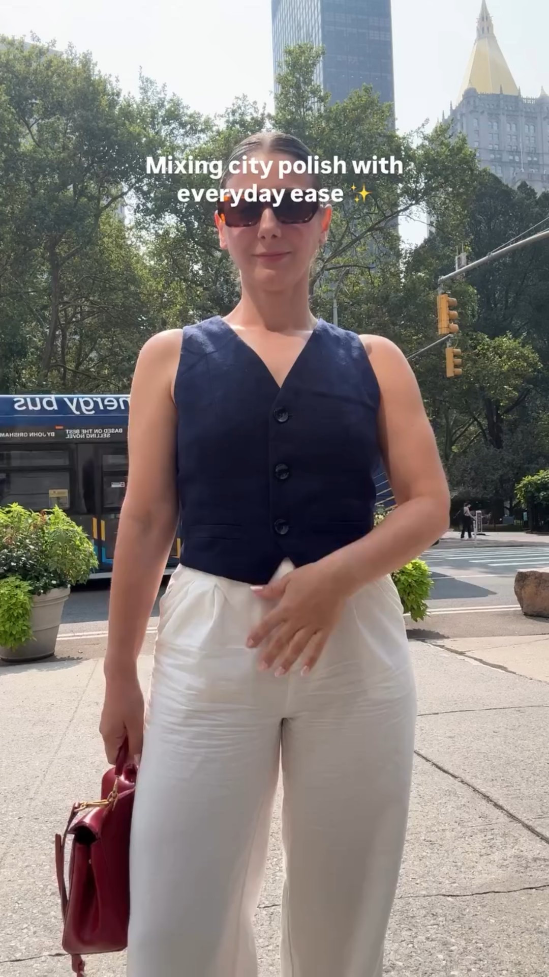 Elevating laid-back staples with refined pieces - my interpretation of seamless fashion. Linen trousers,  sleeveless vest and a pop of color for a casual yet polished look perfect for any occasion, from work meetings to coffee dates to city strolls. 

Follow @georgiacif for easy elevated outfits and beauty tips and comment SHOP for direct links 🤍

#SmartCasual #MinimalOutfits #EverydayStyle #OutfitInspo #NYCFashion #CapsuleWardrobe #StreetStyle #EffortlessStyle #OOTD #WhatlWore #StyleDiaries #TimelessStyle #HMxME #PatriciaNashDesigns #LinenOutfits #commense