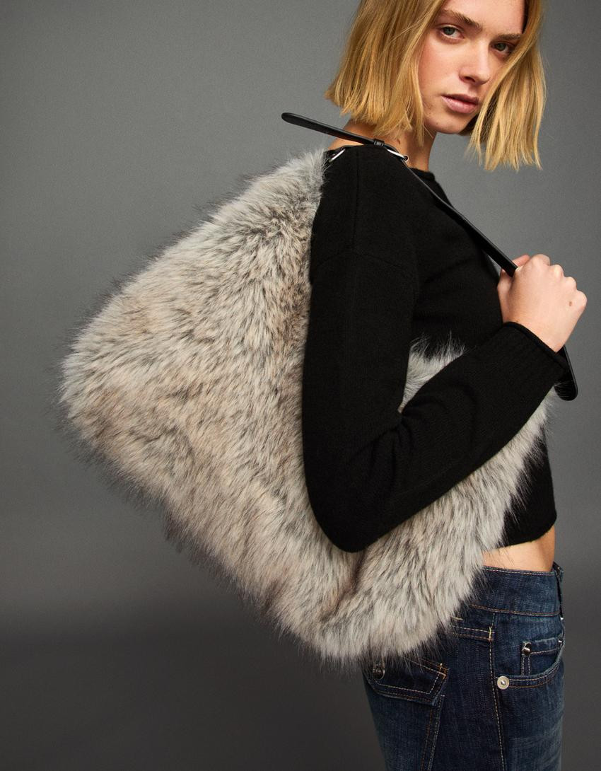 Faux fur shoulder bag - Accessories - Women | Bershka GB
