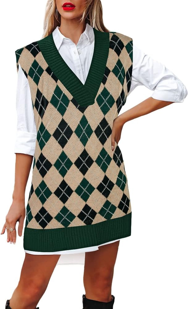 Viottiset Women's Oversized V Neck Knit Sweater Vest Tunic Sleeveless Pullover Top | Amazon (US)