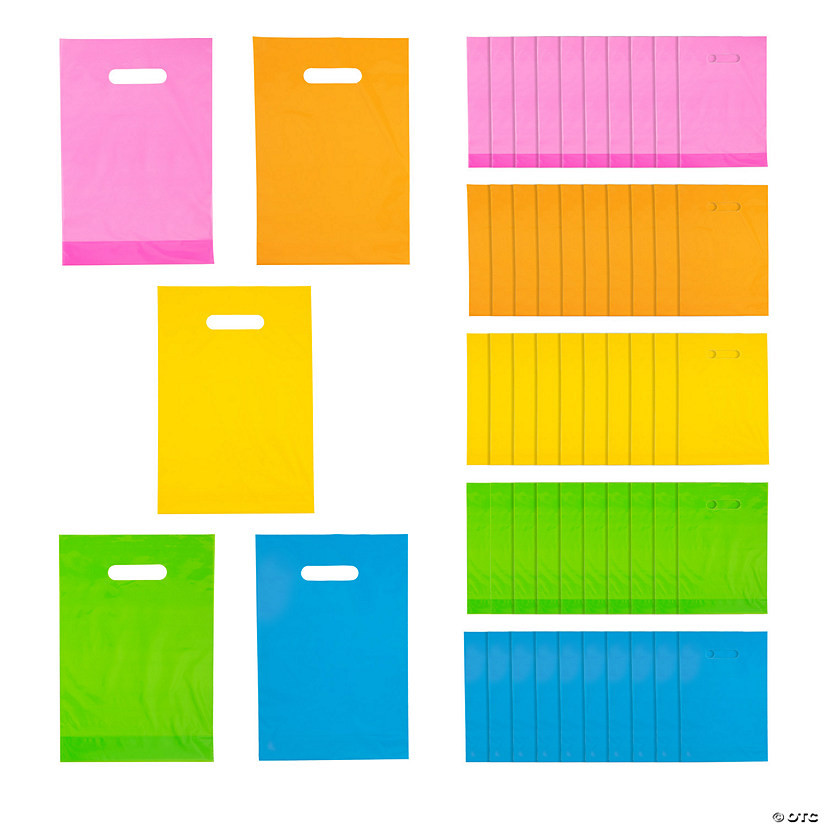 8 1/2" x 12" Bulk 50 Pc. Neon Plastic Goody Bags with Handles | Oriental Trading Company