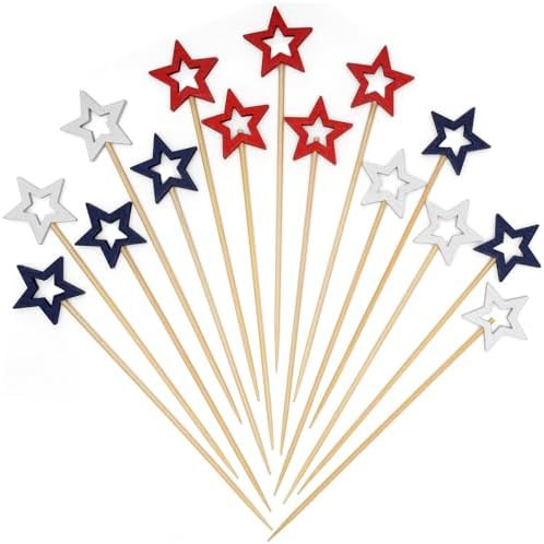 Minisland Mixed Red Blue White Star Cocktail Picks, 5.5 Inch Long Bamboo Fancy Toothpicks for App... | Amazon (US)