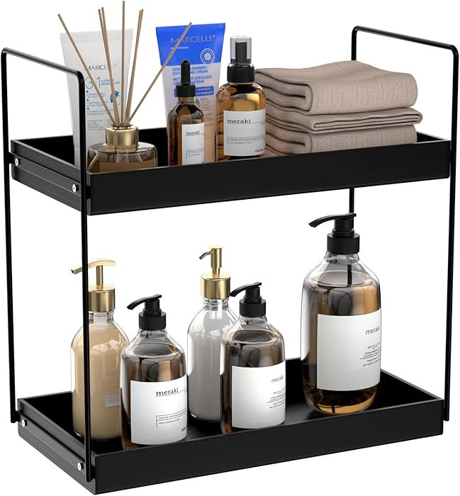NPPLUS Bathroom Countertop Organizer, 2 Tier Metal Vanity Counter Skincare Shelf, Matte Black, 13... | Amazon (US)